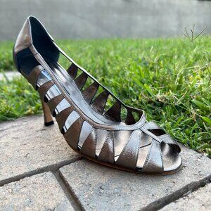 Manolo Blahnik Shoes Womens Size 39.5 Metallic Leather Erdem Cutout Heels Italy